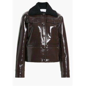 Proenza Schouler Shearling-trimmed Patent Leather Jacket, Brown, Size 0